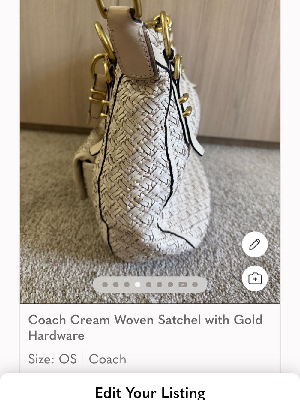Coach Woven Cream Shoulder Bag with Gold Hardware - Picture 4 of 7